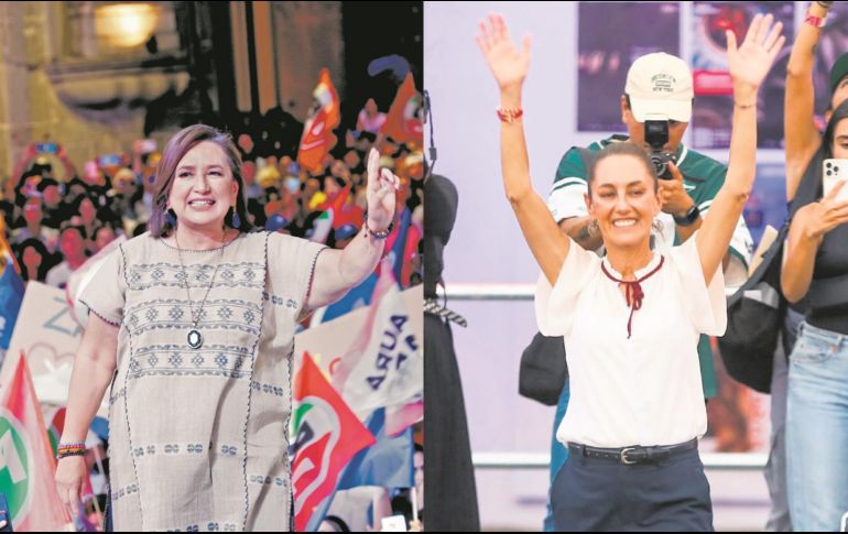 Xóchitl Gálvez del PRI, PAN y PRD, estuvo el martes pasado en Ciudad Guzmán; Claudia Sheinbaum, de Morena y aliados, estuvo ayer en Guadalajara. ESPECIAL