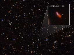 Los científicos determinaron que una de esas galaxias, JADES-GS-z14-0, se encuentra a un desplazamiento al rojo de 14.32. ESPECIAL / NASA