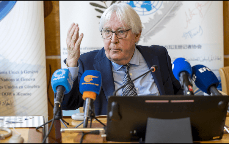 Martin Griffiths expresa su preocupación de la intensificación del conflicto en Gaza durante conferencia de prensa de ACANU el 26 de junio del 2024.  EFE / M. TREZZINI