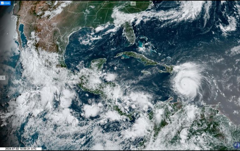 Se muestra una vista del ojo del huracán Beryl durante su paso por el Caribe. EFE