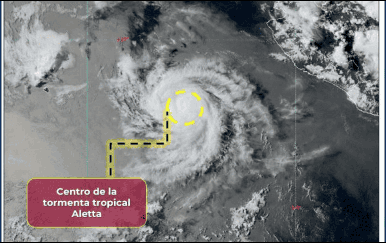 Por Aletta  pronostican lluvias puntuales (25 a 50 mm) en Jalisco, Colima y Michoacán. ESPECIAL/CONAGUA